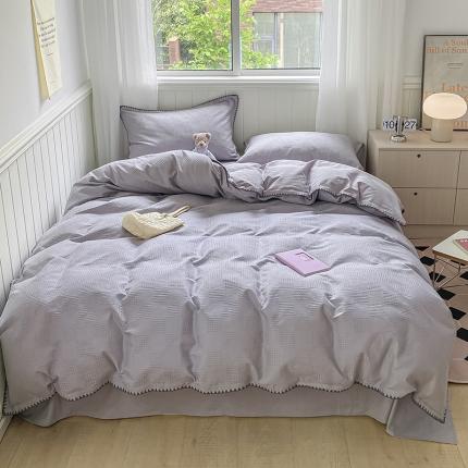 91家纺网 家纺一手货源 找家纺 静家居 202460s华夫格提花贝壳针四件套-保罗 保罗-浅灰