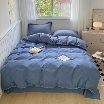 91家纺网 家纺一手货源 找家纺 静家居 202460s华夫格提花贝壳针四件套-保罗 保罗-绅士蓝