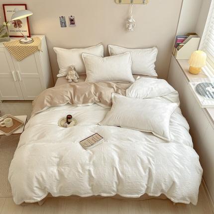 91家纺网 家纺一手货源 找家纺 （总）静家居 202460s华夫格提花贝壳针四件套-保罗