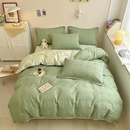 91家纺网 家纺一手货源 找家纺 静家居 202460s华夫格提花贝壳针四件套-保罗 保罗千鸟格绿