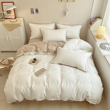 91家纺网 家纺一手货源 找家纺 （总）静家居 202460s华夫格提花贝壳针四件套-保罗