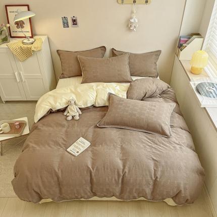 91家纺网 家纺一手货源 找家纺 （总）静家居 202460s华夫格提花贝壳针四件套-保罗