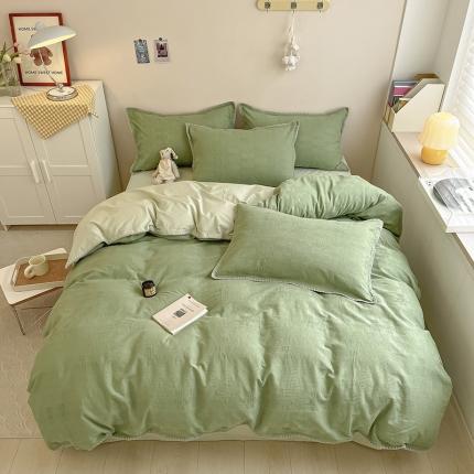 91家纺网 家纺一手货源 找家纺 静家居 202460s华夫格提花贝壳针四件套-保罗 保罗小熊绿