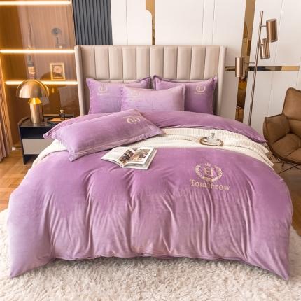 91家纺网 家纺一手货源 找家纺 （总）卡初 2022新款秋冬高克重刺绣宝宝绒四件套