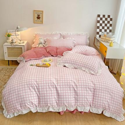 91家纺网 家纺一手货源 找家纺 逸尚阁-2022新款棉加绒套件-格调 格调-豆沙（棉绒）