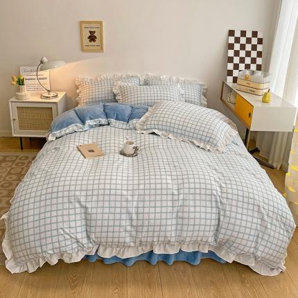 91家纺网 家纺一手货源 找家纺 逸尚阁-2022新款棉加绒套件-格调 格调-雾蓝（棉绒）