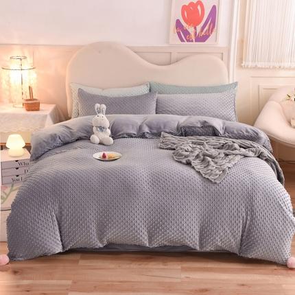 91家纺网 家纺一手货源 找家纺 艾米家居  2022新款秋冬豆豆绒宝宝绒四件套 灰