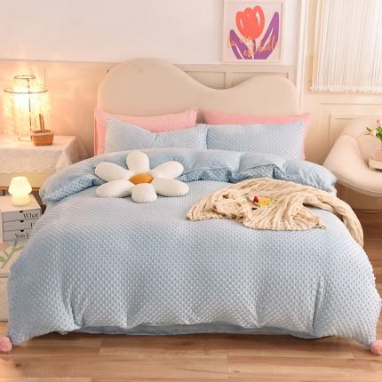 91家纺网 家纺一手货源 找家纺 艾米家居  2022新款秋冬豆豆绒宝宝绒四件套 蓝