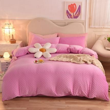 91家纺网 家纺一手货源 找家纺 艾米家居  2022新款秋冬豆豆绒宝宝绒四件套 玫红