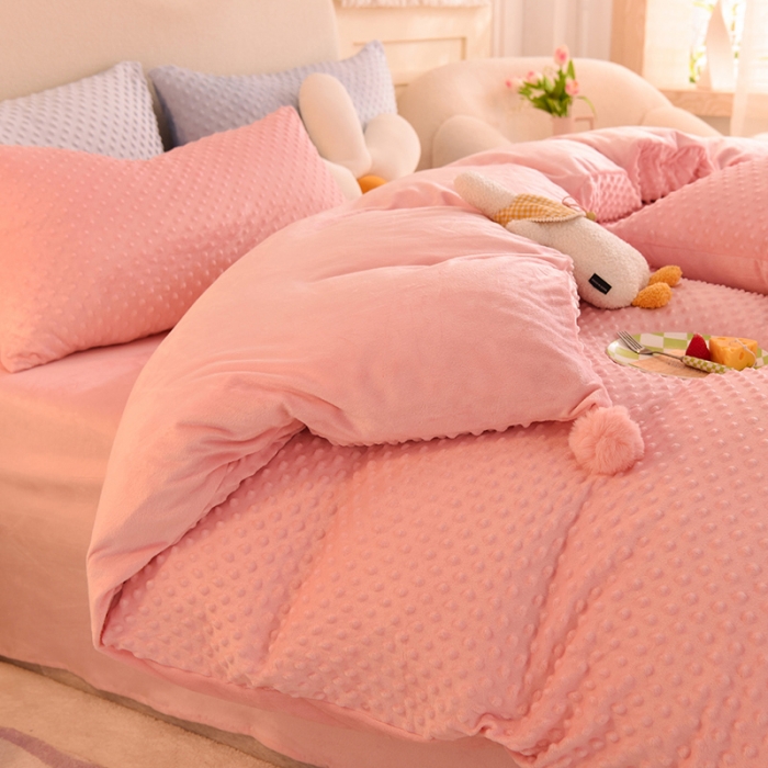 91家纺网 家纺一手货源 找家纺 艾米家居  2022新款秋冬豆豆绒宝宝绒四件套 玉色