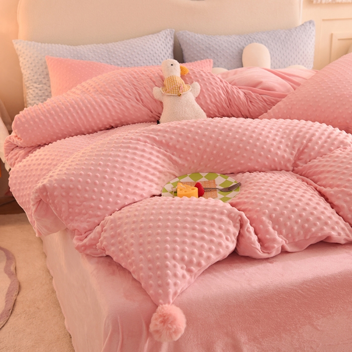 91家纺网 家纺一手货源 找家纺 艾米家居  2022新款秋冬豆豆绒宝宝绒四件套 玉色