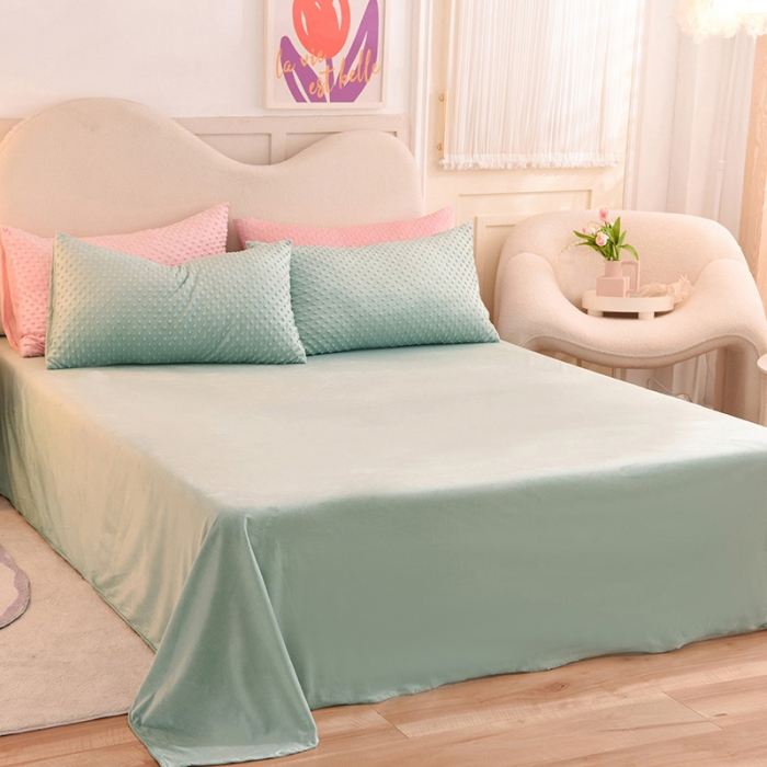 91家纺网 家纺一手货源 找家纺 艾米家居  2022新款秋冬豆豆绒宝宝绒四件套 水绿