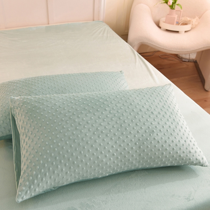 91家纺网 家纺一手货源 找家纺 艾米家居  2022新款秋冬豆豆绒宝宝绒四件套 水绿