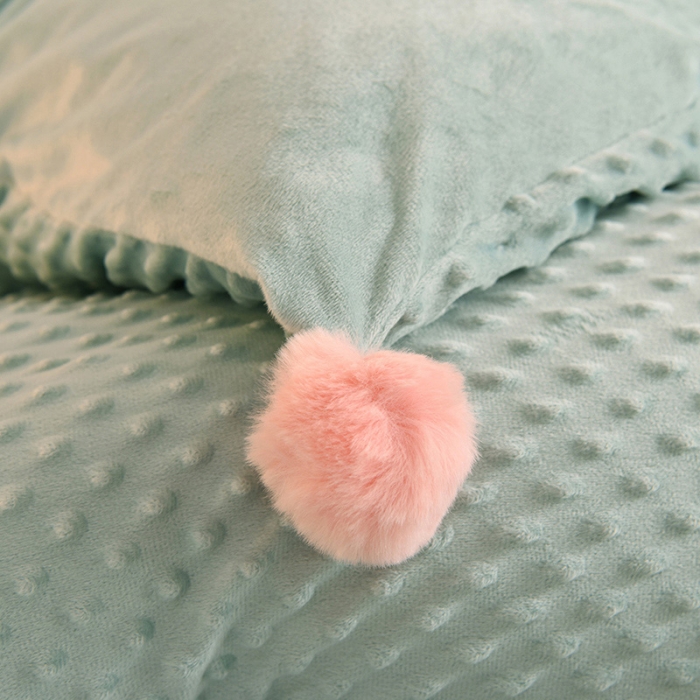 91家纺网 家纺一手货源 找家纺 艾米家居  2022新款秋冬豆豆绒宝宝绒四件套 水绿