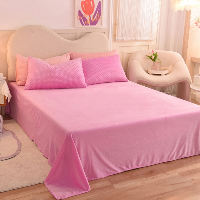 91家纺网 家纺一手货源 找家纺 艾米家居  2022新款秋冬豆豆绒宝宝绒四件套 玫红