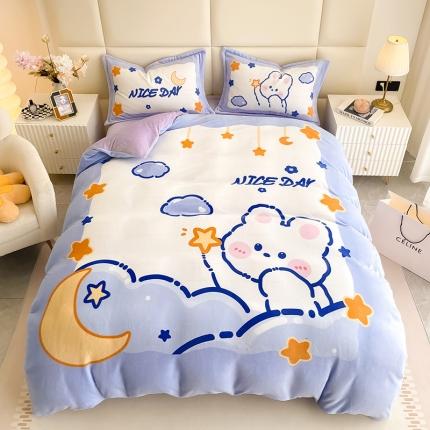 91家纺网 家纺一手货源 找家纺 （总）2022懒猫家纺大版卡通印花牛奶绒四件套