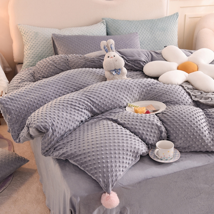 91家纺网 家纺一手货源 找家纺 艾米家居  2022新款秋冬豆豆绒宝宝绒四件套 灰