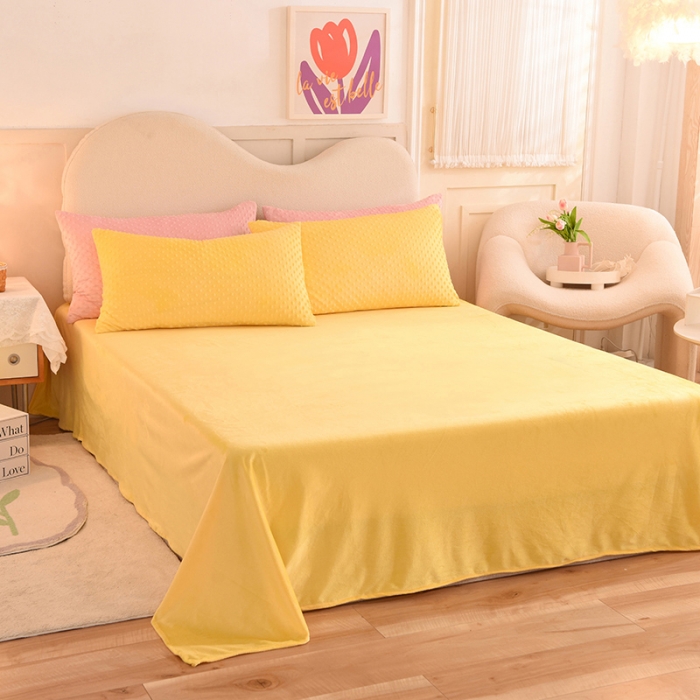 91家纺网 家纺一手货源 找家纺 艾米家居  2022新款秋冬豆豆绒宝宝绒四件套 黄