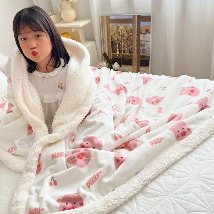 91家纺网 家纺一手货源 找家纺 嗨生活 2023新款秋冬多功能羊羔毛牛奶绒毛毯被套毯 猪猪粉