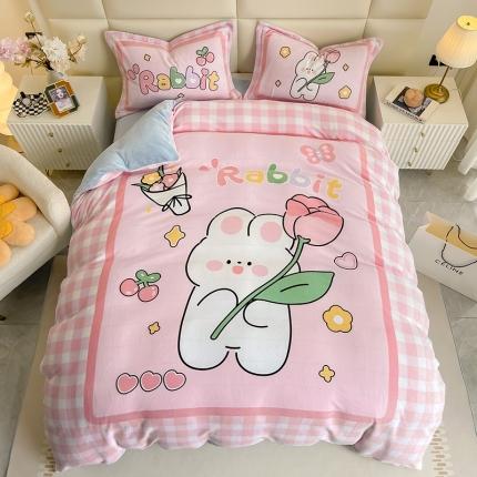 91家纺网 家纺一手货源 找家纺 （总）2022懒猫家纺大版卡通印花牛奶绒四件套