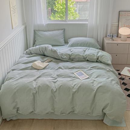 91家纺网 家纺一手货源 找家纺 静家居 202460s华夫格提花贝壳针四件套-山茶花-蓝