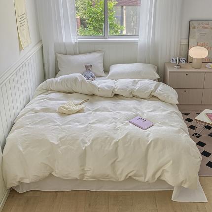 91家纺网 家纺一手货源 找家纺 静家居 202460s华夫格提花贝壳针四件套-山茶花-米白