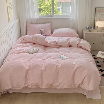 91家纺网 家纺一手货源 找家纺 静家居 202460s华夫格提花贝壳针四件套-山茶花-樱桃粉