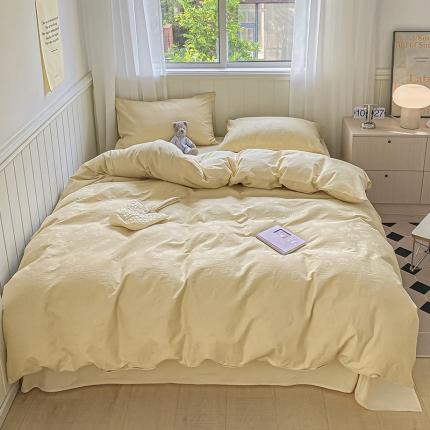 91家纺网 家纺一手货源 找家纺 静家居 202460s华夫格提花贝壳针四件套-山茶花-卡其