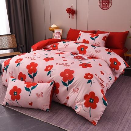 91家纺网 家纺一手货源 找家纺 总2022金麦爆款婚庆磨毛系列磨毛印花四件套