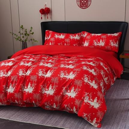 91家纺网 家纺一手货源 找家纺 总2022金麦爆款婚庆磨毛系列磨毛印花四件套