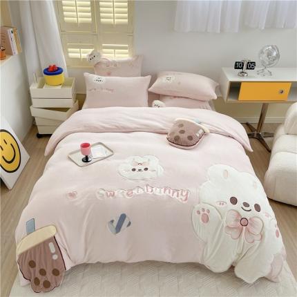 91家纺网 家纺一手货源 找家纺 （总）星野2022新款高克重全消光秋冬绒牛奶绒四件套