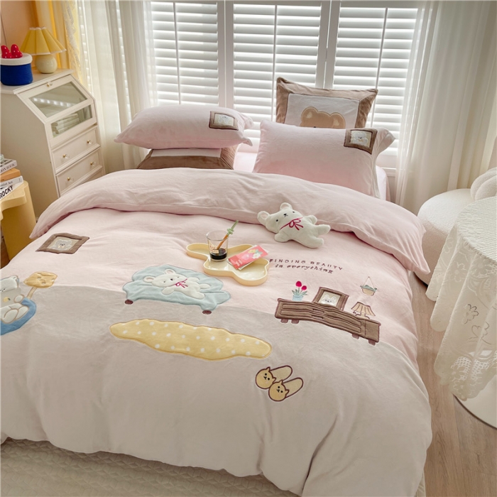 91家纺网 家纺一手货源 找家纺 星野2022新款高克重全消光秋冬绒牛奶绒四件套 假日时光