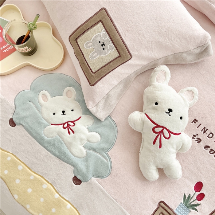 91家纺网 家纺一手货源 找家纺 星野2022新款高克重全消光秋冬绒牛奶绒四件套 假日时光