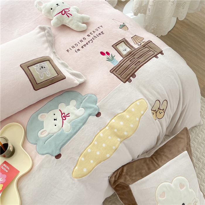 91家纺网 家纺一手货源 找家纺 星野2022新款高克重全消光秋冬绒牛奶绒四件套 假日时光