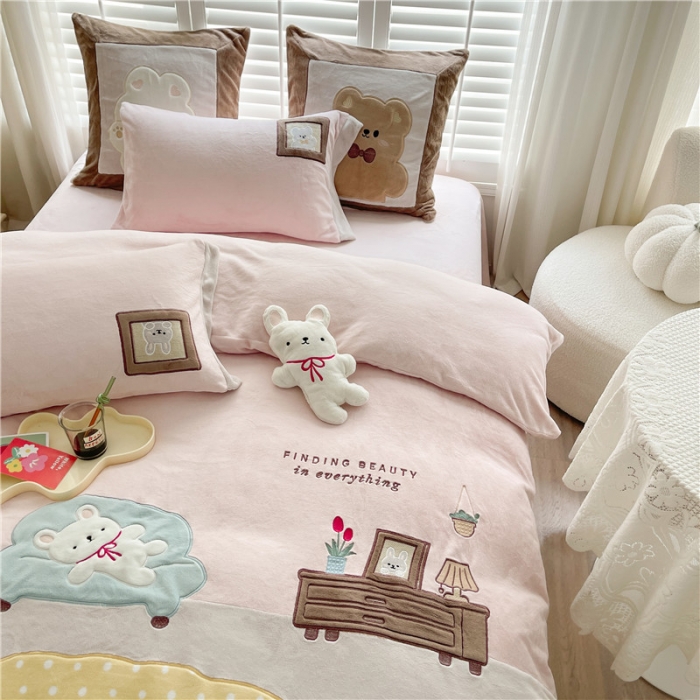 91家纺网 家纺一手货源 找家纺 星野2022新款高克重全消光秋冬绒牛奶绒四件套 假日时光