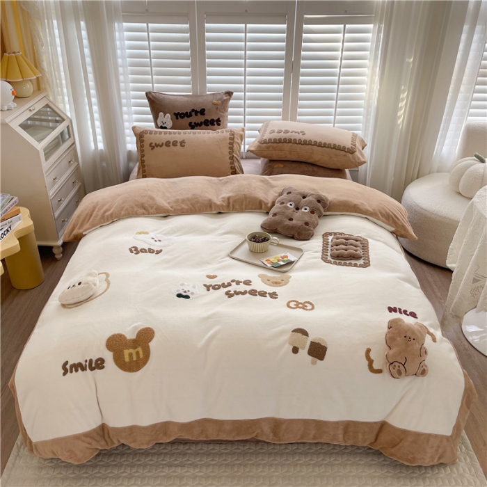 91家纺网 家纺一手货源 找家纺 星野2022新款高克重全消光秋冬绒牛奶绒四件套 可可饼干