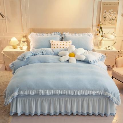 91家纺网 家纺一手货源 找家纺 总艾晶美2022新款纯色牛奶绒四件套韩版花边四件套床裙四件套