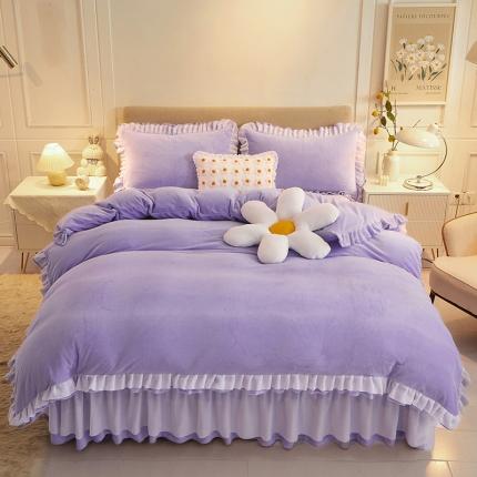 91家纺网 家纺一手货源 找家纺 总艾晶美2022新款纯色牛奶绒四件套韩版花边四件套床裙四件套