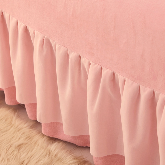 91家纺网 家纺一手货源 找家纺 艾晶美2022纯色牛奶绒四件套韩版花边四件套床裙四件套仙女粉