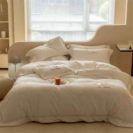 馨蕊家居 2022新秋冬刺绣轻奢煦暖绒四件套-莫奈-元气白桃