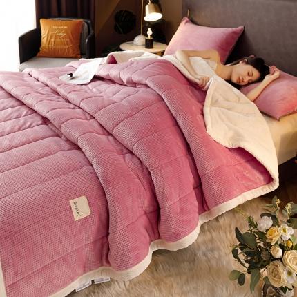 91家纺网 家纺一手货源 找家纺 莱登卡奴 2022新款华芙绒北极绒三层夹棉绗绣加厚毛毯盖毯 加厚款-杏豆沙