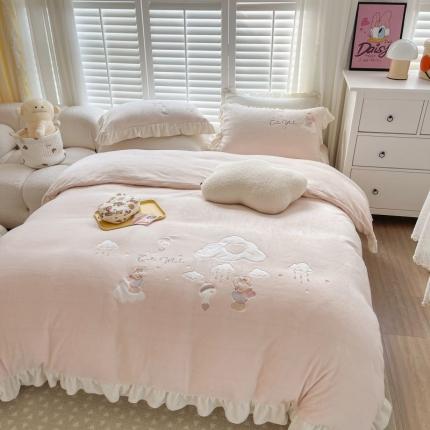 91家纺网 家纺一手货源 找家纺 馨蕊家居 2022新款秋冬刺绣轻奢煦暖绒四件套-可可小姐