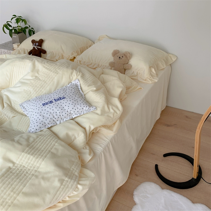 91家纺网 家纺一手货源 找家纺 六巷胡同 2022新款韩国博主同款婴儿绒四件套 奶油黄