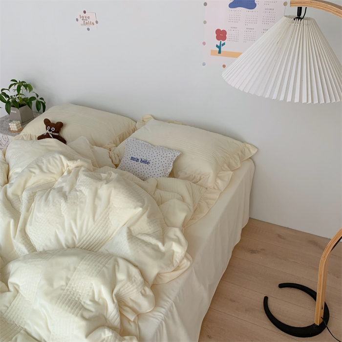 91家纺网 家纺一手货源 找家纺 六巷胡同 2022新款韩国博主同款婴儿绒四件套 奶油黄