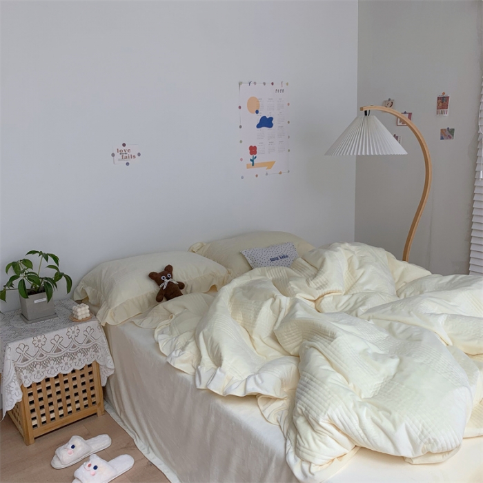 91家纺网 家纺一手货源 找家纺 六巷胡同 2022新款韩国博主同款婴儿绒四件套 奶油黄