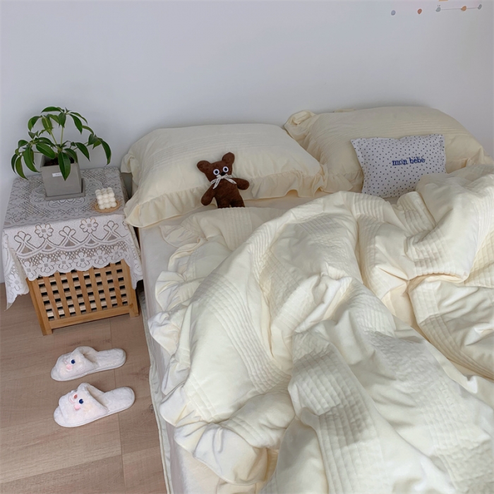 91家纺网 家纺一手货源 找家纺 六巷胡同 2022新款韩国博主同款婴儿绒四件套 奶油黄