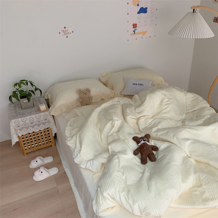 91家纺网 家纺一手货源 找家纺 六巷胡同 2022新款韩国博主同款婴儿绒四件套 奶油黄