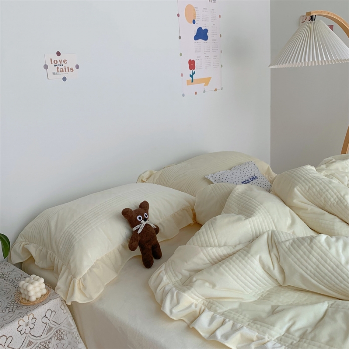 91家纺网 家纺一手货源 找家纺 六巷胡同 2022新款韩国博主同款婴儿绒四件套 奶油黄