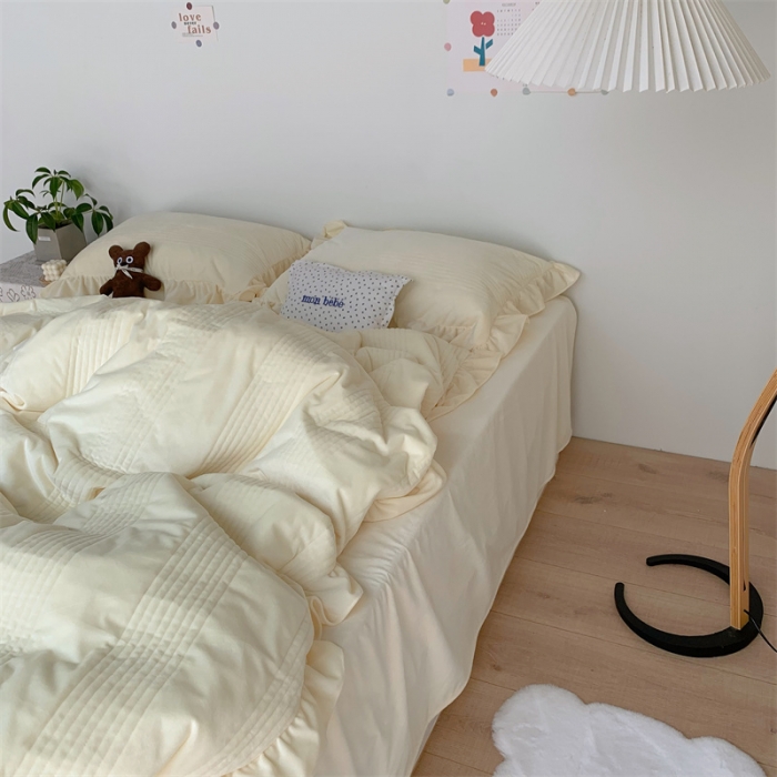 91家纺网 家纺一手货源 找家纺 六巷胡同 2022新款韩国博主同款婴儿绒四件套 奶油黄