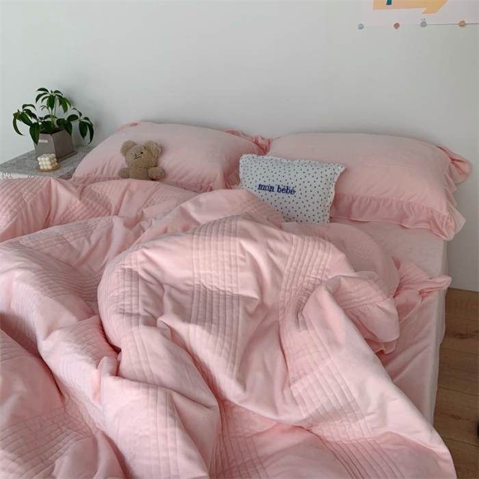 91家纺网 家纺一手货源 找家纺 六巷胡同 2022新款韩国博主同款婴儿绒四件套 浅橘粉